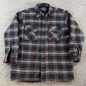 Vintage BTC Jacket Men Med Multicolor Plaid Flannel Quilted Lined Button Outdoor